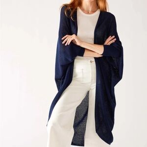 Mersea wool alpaca blend kimono open cardigan sweater wrap navy long sleeve OS